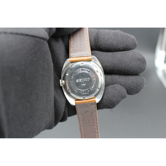 Seiko Automatic 7006-7007 Vintage Blue Dial Mens Watch Brown Leather Strap 19J - Picture 3 of 3